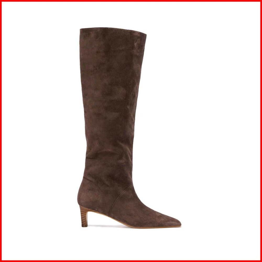 Wide Calf Knee High Boots Kitten Heel Pointed Toe Pull On Winter Dress Shoes